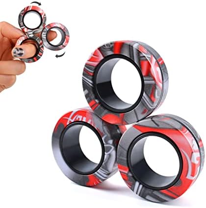 Cevioce Magnetic Ring - Fidget Toys Adults Set,3 PCS Fidget Rings Spinner Toys Teens,Easter Basket Stuffers Fun Spin Ring for ADHD Anxiety Stress Relief,Birthday Gifts for 3-8-12+Year Old Boys Kids