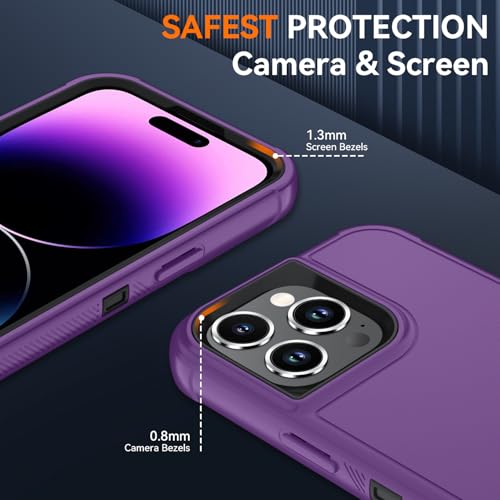 Image of SunStory Compatible with iPhone 14 Pro Max Case with HD Screen Protector, 3-Layer Heavy Duty Full-Body Cover,3 in 1 Hybrid Protective Case for iPhone 14 Pro Max 6.7 inch, Purple