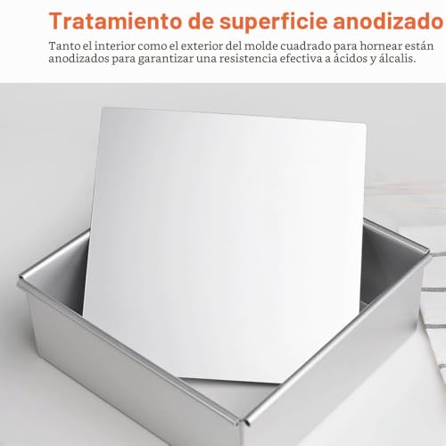 Miniatura 7 de Velicber 2 Piezas Molde De Repostería Cuadrado Aluminio Anodizado, 6 8 Pulgadas Hornear Cuadrada Moldes Con Base Extraíble, Molde Bizcocho Antiadherente Para Mousse Tiramisu Y Muffins