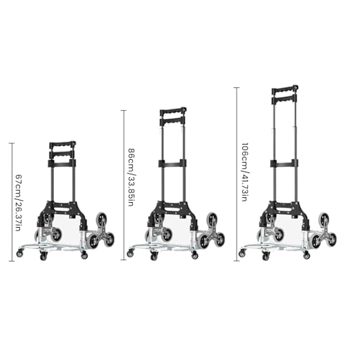 Einkaufstrolley Treppensteiger & Bis 80 kg Belastbar, Aluminium Sackkarre Treppensteiger, Sackkarre Klappbar, Sternrollen, Verstellbarer Griff 105 cm, Treppensteiger klein mit Expanderseilen – Bild 5