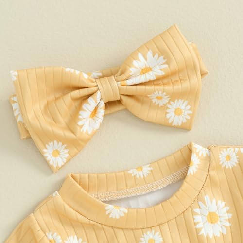 Hnyenmcko Newborn Baby Girl Romper Daisy Short Sleeve Bodysuit Floral Jumpsuit with Headband Infant Summer Clothes 0-18M4