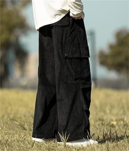 Banana Bucket Men's Corduroy Pants with Elastic Waist and Drawstring Harem Style Fashionable Loose Casual Long Trousers4