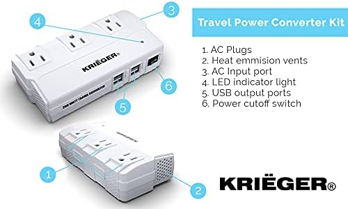 Miniatura 7 de K KRIËGER Adaptador de viaje universal, transformador reductor de 200 vatios de capacidad, adaptador de corriente internacional con 4 puertos USB 6A
