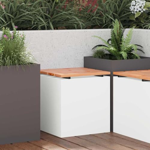 sephironlbb Banc de jardin blanc en bois massif Douglas et acier - 40 x 40 x 43 cm - Résistant aux intempéries - Banc stable pour terrasse, balcon,...