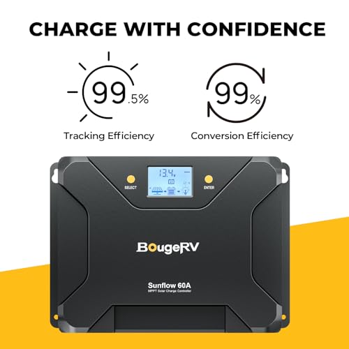 Image of BougeRV Sunflow MPPT Solar Charge Controller 60A, w / Low-Temp Cut-Off, APP Control, Backlit LCD, 60 Amp Solar Panel Regulator 12V /24V for LiFePO4, SLD, Gel, FLD, AGM Battery, RV, Marine, Upgraded