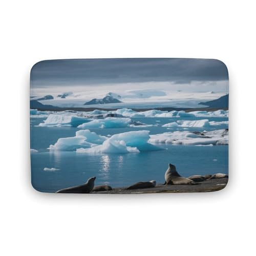 Alfombras de baño absorbentes con diseño de lago glacial para ducha 2
