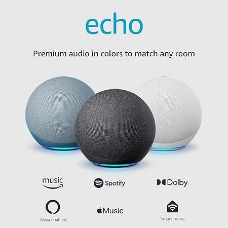 Like-New Amazon Echo (newest model), Alexa speaker with premium sound,