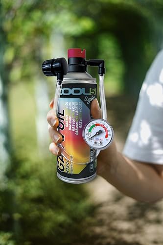 COOL5 HOBBY Ersatzkältemittel r134a für Autoklimaanlagen – 1 Dose 2in1, 235g mit integriertem Druckschlauch mit Manometer
