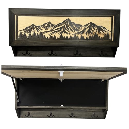 Bellewood Designs Mountain Scene Gun Concealment Decor - Handcrafted Wooden Gun Cabinets - Gun Shelf Hidden Storage for Rifles, Shotguns, & Handguns - Quick Access Hidden Wall Safe