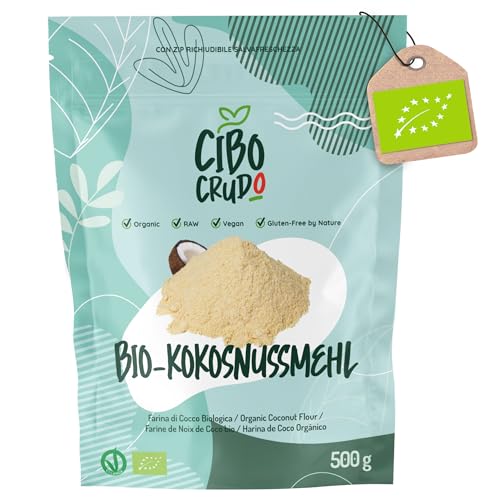 Kokosmehl Bio Low Carb für Keto - 500g. Kokosnussmehl ohne Zucker und Entölt. Cocos Mehl oder Coconut Flour aus Kokosnuss. Glutenfreie Alternative.