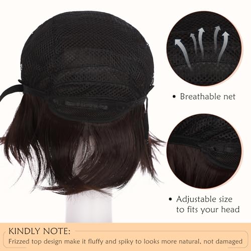 Image of S-noilite Short Brown Cosplay Hair Wig for Unisex Women Men Pixie Layered Wigs for Halloween Anime Costume Party Fluffy Synthetic Wigs (Dark Brown)