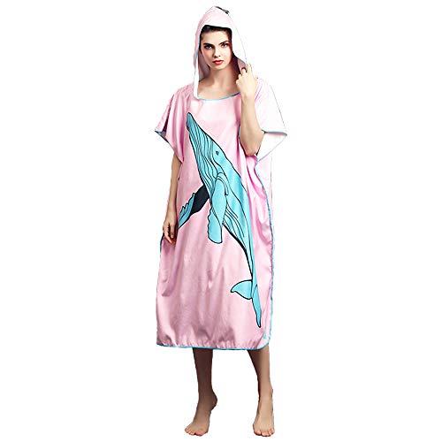 Albornoz de microfibra con capucha ligera y secado rápido, talla única, ., Impresión-Rosa Claro, talla única