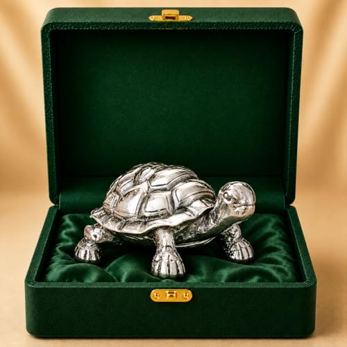 Image of 999 Silver-Plated Auspicious Tortoise, Turtle, Kachua, Showpiece (4 Inch) - Symbol of Stability, Longevity, Unwavering Career Growth, and Financial Good Fortune for Home and Office Decor