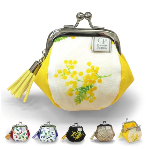 CP-Kyoto 日本製 がま口財布 小さい財布 花柄 小銭入れ 小さいがま口 コインケース ミニサイズ レディース 1.8寸 ころぽてがま口 ミモザ イエロー