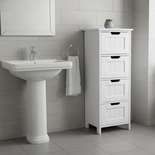 Relaxdays Armario Auxiliar de baño con 4 cajones, Estrecho, MDF, 82x30x30 cm, Blanco - imagen 2