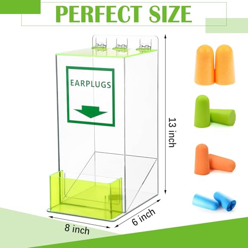 Vercraft 6\'\' x 13\'\' x 8\'\' Compact Ear Plug Dispenser with Cover and Front Pocket Small Clear Acrylic Holder for Table Wall Mount Earplug Protection Industrial Factory Office Nursery Home