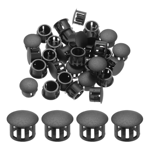 Image of MECCANIXITY 64PCS 12mm(1 /2 inch) Black Plastic Hole Plugs, Flush Type Panel Hole Plugs Insert End Caps for Locking Hole Tubes Furniture Cabinet