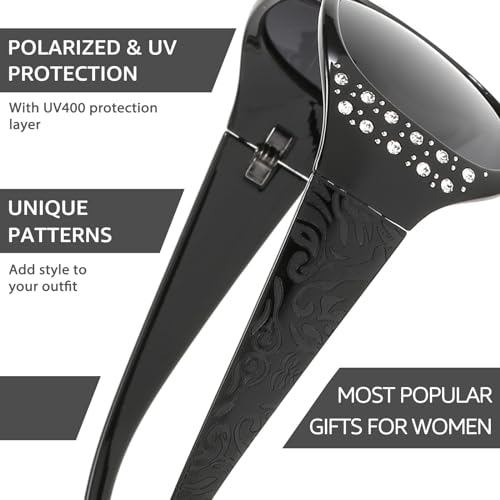 IGnaef Polarized Wrap Around Oval Rhinestone Sunglasses for Women UV Protection Anti Glare Sun Glasses for Driving IF008-34