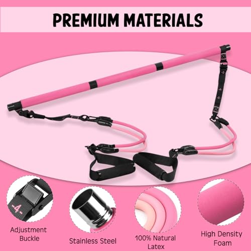Pilates Bar Kit with Resistance Bands, Multifunctional youga bar for Women & Men – Portable Pilates Workout Equipment for Home Gym, Ideal Pilate at Home Kits for Full Body Training & Flexibility
