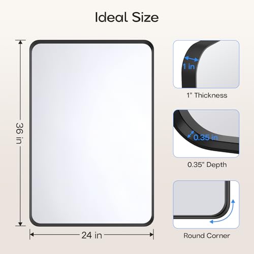 Image of USHOWER Black Bathroom Vanity Mirror for Over Sink, 24 x 36 Inch Rectangle Mirror for Bedroom, Bathroom, Entryway, Wall Mounted & Metal Frame, Tempered Glass, 2-Pack