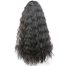 Ponytail wig wavy female ponytail fluffy small curly hair medium long corn hot wig ponytailBlack-brown