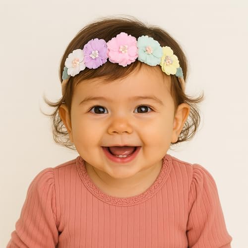 Image of SYGA 3 Pcs Baby Headband, Flower Stretchable, Nylon HairBand for Newborn Infant Toddlers Kids 0-3 Year-Design-6