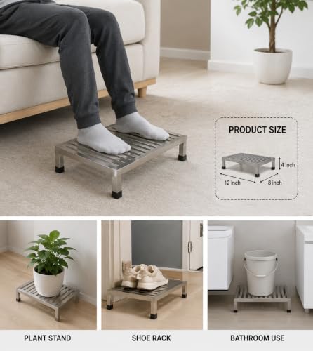 Image of Steel Ka Pida Baithane Wala | Heavy Duty Stainless Steel Pida Stool for Sitting | Multipurpose Low Height Stand for Kitchen, Bathroom & Work | Rust Proof | L 12 x W 8 x H 4 Inch