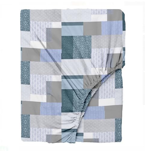 Image of Trance Home Linen 100% Cotton 144TC Elastic Fitted Bedsheet | Printed Single Size Bed Elasticated Fitted Bedspread with 1 Pillow Cover (72x30 inch, Abstract Green)