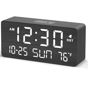 DreamSky Wooden Digital Alarm Clocks for Bedrooms with Date & Day of Week