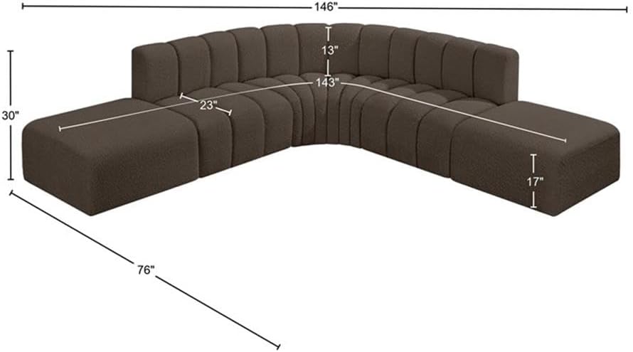 BOWERY HILL Contemporary Modular Sectional, 146" W x 76" D x 30" H, Brown Boucle Fabric, Deep Channel Tufting, Modular Design, Curved Seating for Living Room or Den Use
