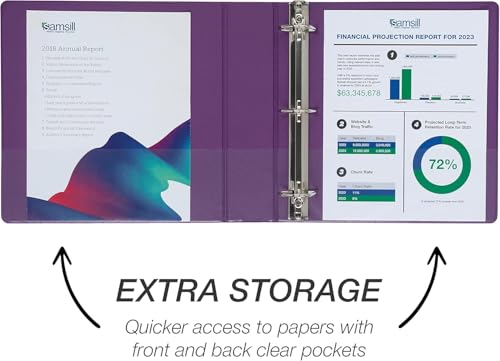 Image of Samsill Durable 2 Inch Binder, D Ring Binder, Customizable Clear View Cover, Purple, 12-Pack, Holds 475 Pages