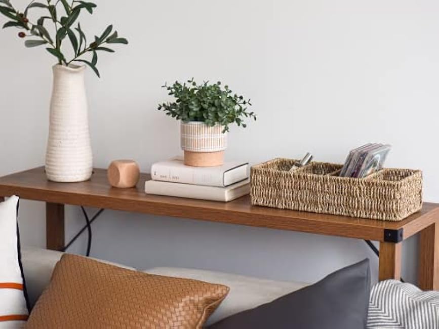 StorageWorks Small Wicker Basket for Organizing with 4-Section, Natural Seagrass Storage Baskets with Dividers for Pantry Shelves, 2-Pack