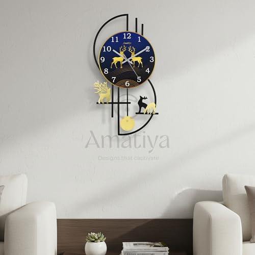 Image of Decorative Analog Wall Clock /Metal Wall Clock /Deer Wall Watch Big Size for Living Room,Bedroom,Office Decoration - 24x12 Inches