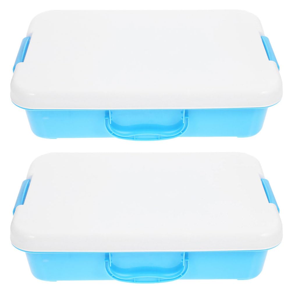 JOINPAYA 2pcs Portable Sandbox for Boys and Girls Sand Packing Boxes with Lid Handle Abs Toy Storage Container for Playtime Beach Backyard Activities Blue White
