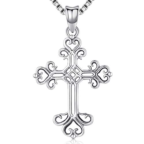 Preisvergleich Produktbild Friggem Arabesquitisches Herz Geschichte Christian Cross Sterling Silber Halskette & Anhänger für Frauen & Männer, Muttertagsgeschenk