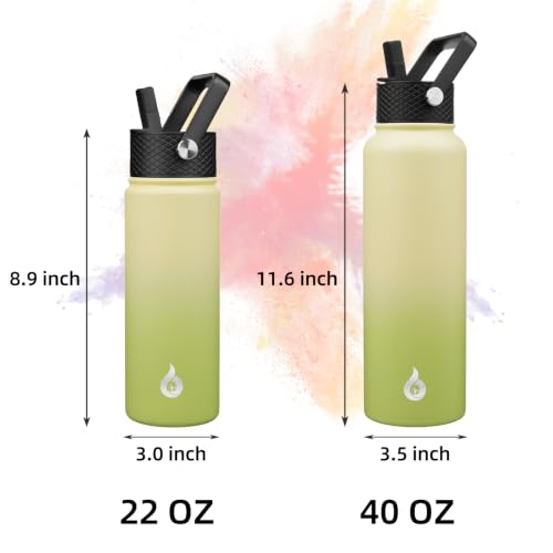 Image of BJPKPK Insulated Water Bottles with Straw Lid, 40oz Cold & Hot Thermo, Stainless Steel Metal Water Bottle with 3 Lids, Reusable Thermo, Cups, Mugs, Tumblers -Avocado