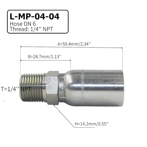 Image of (10-PCS) L-MP-04-04 1 /4'' ID Hose x 1 /4''NPT Male Hydraulic Hose End Crimp Fitting Hydraulic Hose Fitting