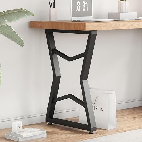Image of Set of 2 Metal Table Legs Modern Industrial E-Shape Steel Legs for Dining Table Desk Kitchen Island & Workspaces Heavy-Duty Powder-Coated Frame for DIY Custom Tables