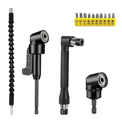 14 Piezas Taladro de Ángulo Recto, Adaptador de Destornillador Angular Set, Vástago Hexagonal de 1/4 de Pulgada para Taladros Eléctricos, Garajes y Trabajadores de la Construcción