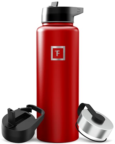 Image of IRON FLASK Camping & Hiking Hydration Flask with Straw, Wide Mouth Insulated Stainless Steel Sports Water Bottle - 40 oz Fire Red