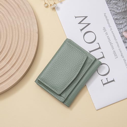 Image of Small Wallet Women Genuine Leather RFID Blocking Trifold Tiny Wallets with Snap Coin Pouch 7 Card Solts
