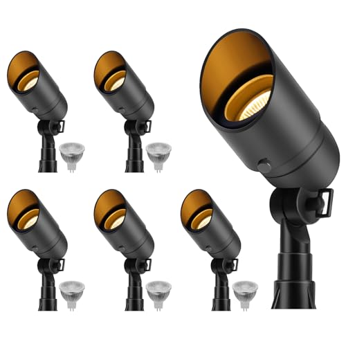 Gardencoin Low Voltage Landscape Spotlight, 12V LED Outdoor Landscape Lighting, Landscape Spot Lights Wired for Garden and Yard, Aluminum Up Lighting Fixture with 5W MR16 Replaceable Bulb (6 Pack)