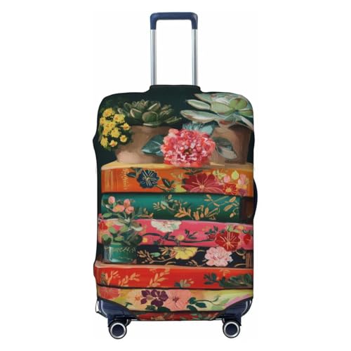 Books Potted Plants Dark Emerald Green Elastic Travel Luggage Covers Dustproof Scratch-Resistant Suitcase Protector Fit 22-24 Inch