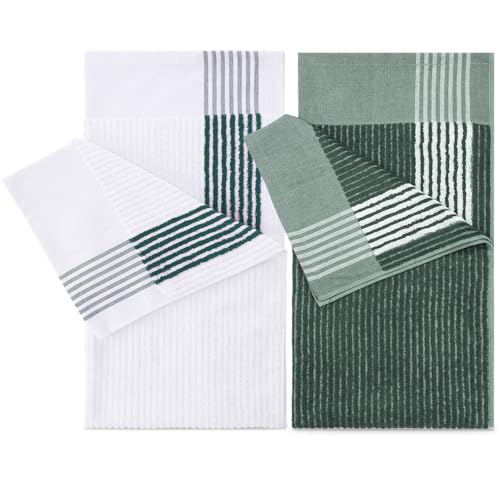 Buryeah Golf Towel 22 x 44 Inch Cotton Golf Caddy Towel Camping Large for Caddies Golfers Tour Players Club with Stripe(White Green 2 Pcs)