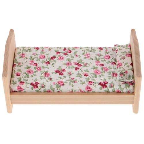 Healifty Puppenhaus Bett Holz Mini Puppen Holzmöbel Einzelbett Miniatur...