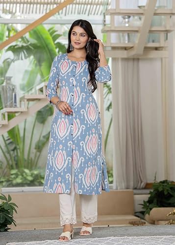 Image of Pistaa's Women's Floral Print A-Line Kurta with Lace Palazzos