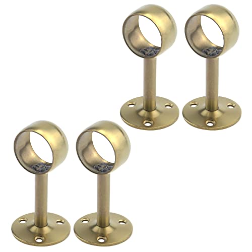 Coshar 4 PCS 1-1/4 Inch(32mm) Dia. Heavy Duty Stainless Steel Shower Curtain Closet Curtain Rod Holder Ceiling-Mounted & Wall-Mounted Bracket Closet Pole Flange Sockets Drapery Rods Supports - Gold