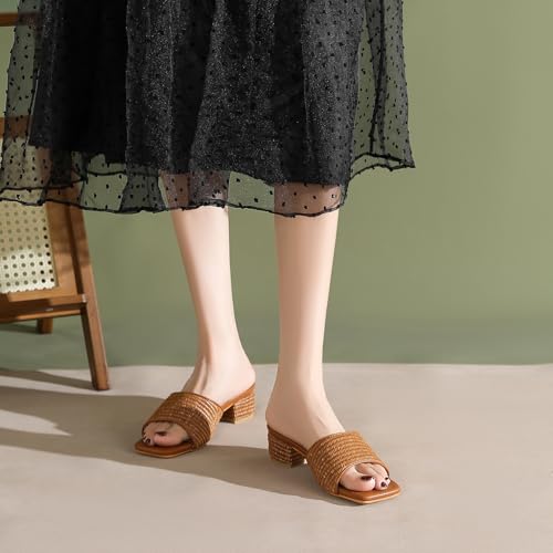 Amoji Raffia Block Heels Women Dress 2 In Dress Heeled Sandals 345 Brown 7 women — view 2