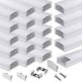 Muzata 20Pack 3.3ft /1M LED Channel System with Milky White Cover Lens,Silver Aluminum Extrusion...