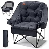 EVER ADVANCED XL Camping Chair with Detachable Cushion, Mesh Chair for Adults Foldable, Oversized Heavy Duty Folding Chair with Cooler Mesh Pocket Cupholder Outdoor Fishing, Supports 400LBS Black